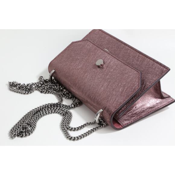 Jimmy Choo Finley Metallic Vintage Rose Leather Crossbody Shoulder Bag w/ Chain - Picture 6 of 16